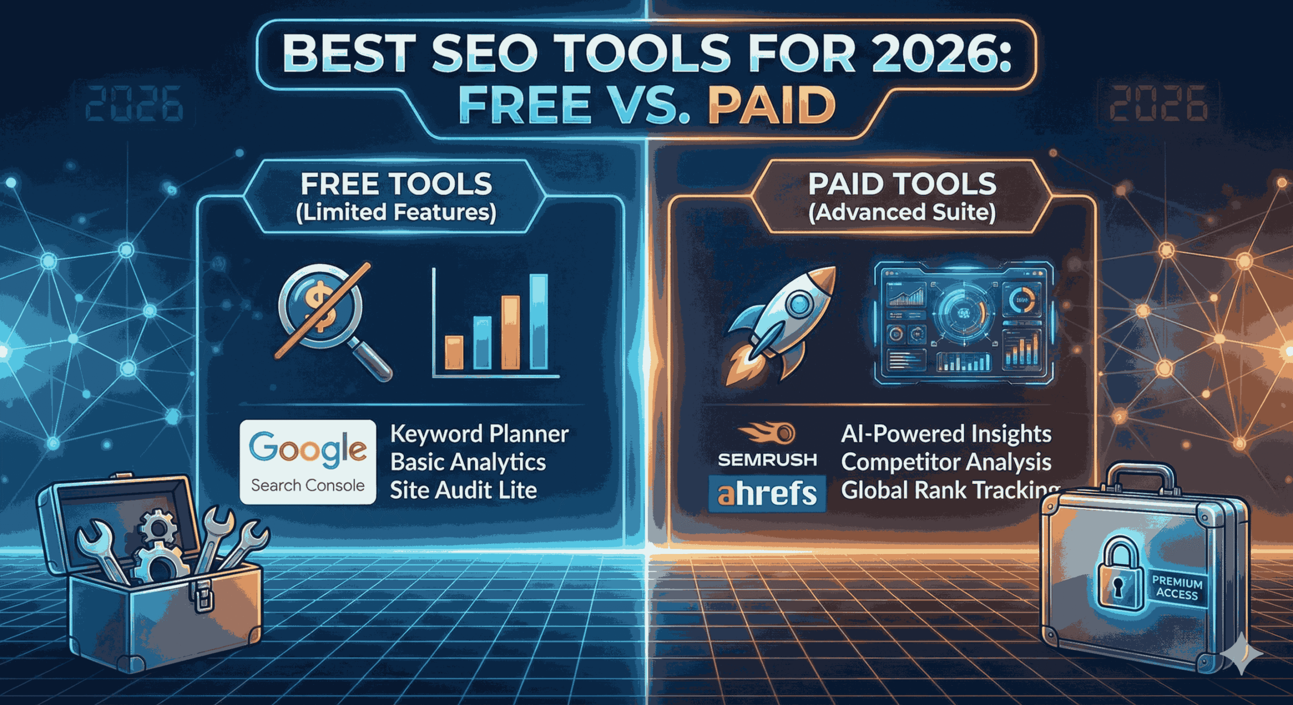 create pic for Best SEO Tools for 2026 Free vs. Paid.